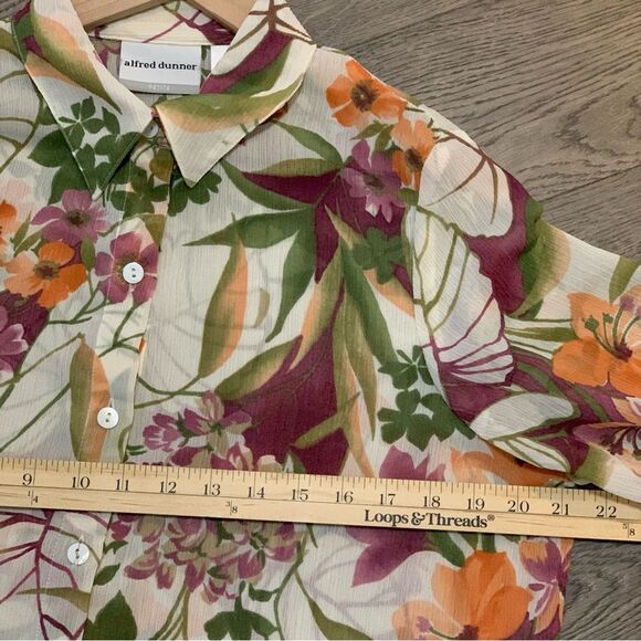 ALFRED DUNNER Floral Sheer Blouse Women’s Sz 12P Cream Fall Colors Button Up. - Picture 9 of 11
